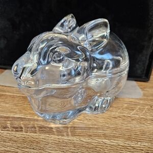 Large Heavy Glass Rabbit Candy/Trinket Dish with Lid